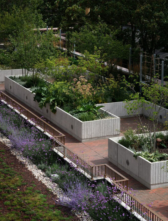 Appleby Blue - Landscape Architect: Grant Associates - Looking at water roof top vegetable garden