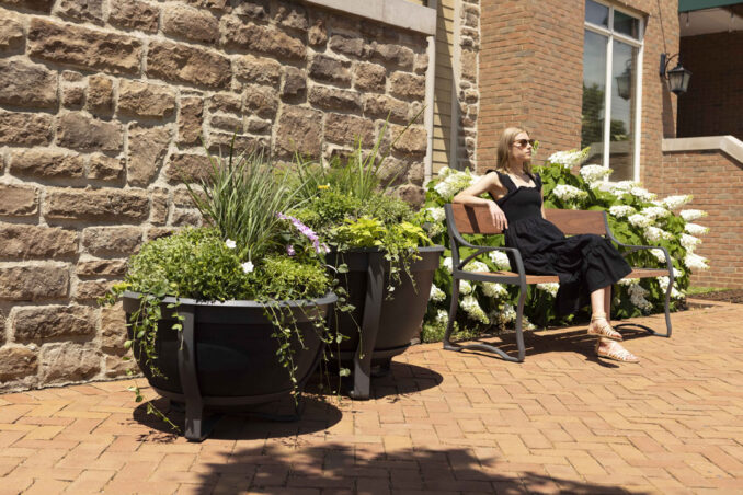 Northport Collection from Landscape Forms. bench, seat, plant pot, 